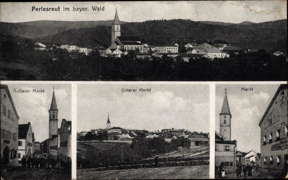 PC Perlesreut Lower Bavaria, general view, outer market, lower market, market, church