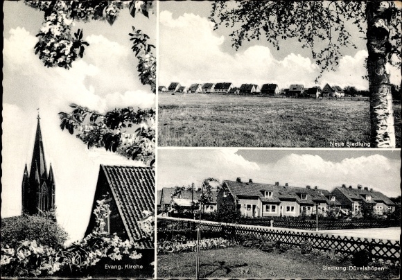 Postcard Tostedt in the district of Harburg, Evangelical Church, settlement Düvelshöpen