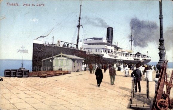 Postcard Trieste Trieste Friuli Venezia Giulia, steamer SMS Baron Call, Austrian Lloyd, port