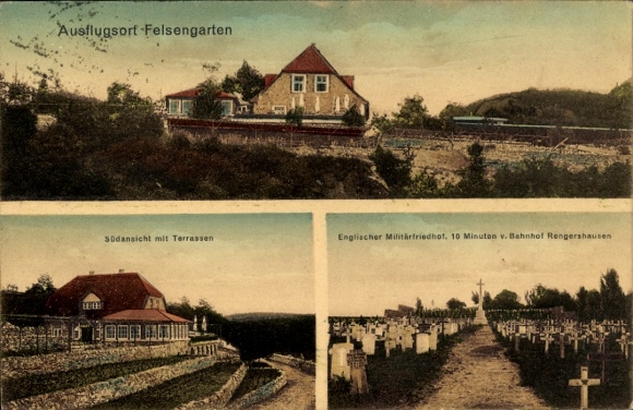 Postcard Rengershausen Baunatal in Hessen, restoration of the rock garden, terraces, English military cemetery
