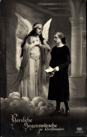 Postcard congratulations confirmation, angel with girl