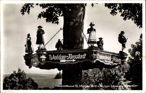 Postcard Sankt Märgen in the Black Forest, signpost