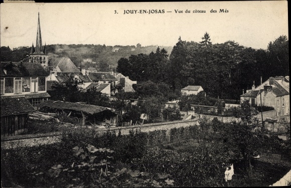 Postcard Jouy en Josas Yvelines, View of the Més hillside, bell tower