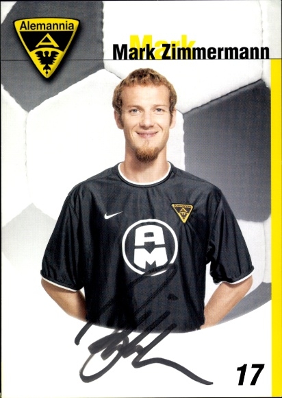 Autogrammkarte Fußballer Mark Zimmermann, Alemannia Aachen, Autogramm