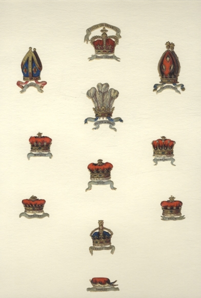 11 wafer crowns, headdresses of various nobility, approx. 5 x 3.5 cm, 2 x 3.5 cm