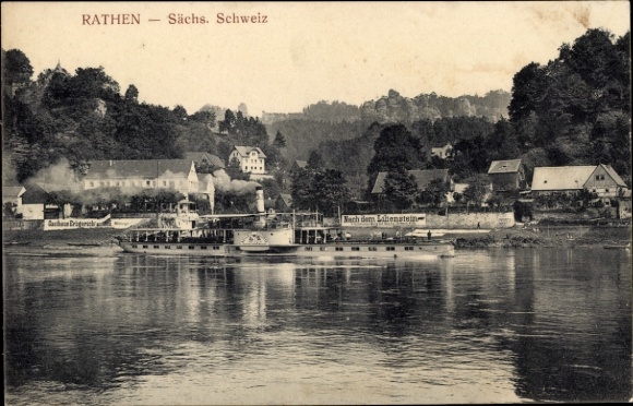 Ak Rathen an der Elbe Sächsische Schweiz, Teilansicht, Dampfer