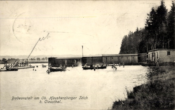 Ak Clausthal Zellerfeld im Oberharz, Badeanstalt, Hausherzberger Teich