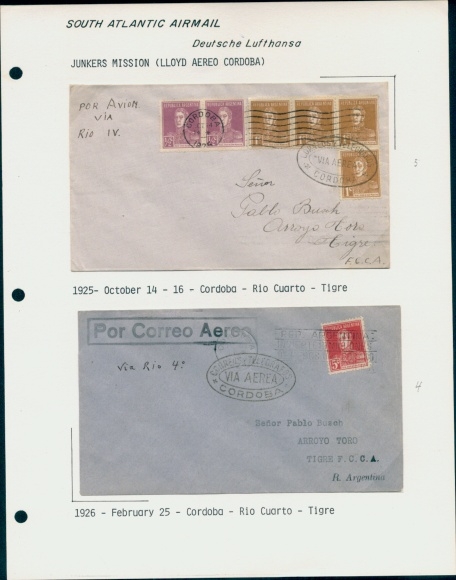 Letter Airmail Deutsche Lufthansa, South Atlantic, Junkers Mission Lloyd Aereo Cordoba, Rio Cuarto 1925