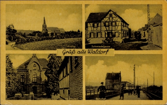 Ak Waldorf bei Bonn am Rhein, Kirche, Schmiedegasse, Bahnhof, im Hostert
