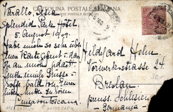 Artist Postcard Riva Valdobbia Piemonte, Panorama, Autograph of Louise of Toscana, Correspondence