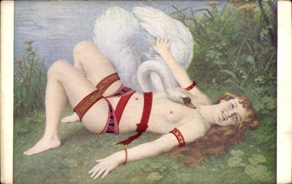 Artist Postcard Scalbert, Jules, Leda with the Swan, Erotic