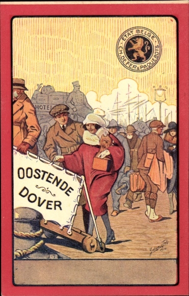 Künstler Ak Etat Belge, Ch. de Fer et Paquebots, Fährschiff Oostende Dover, Anlegestelle