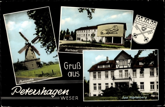 Postcard Petershagen on the Weser, town hall, Pottmühle, Bad Hopfenberg