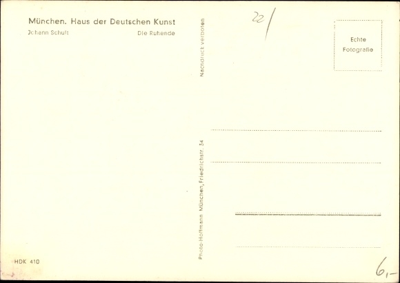 Artist Postcard Schult, Johann, The Resting, Female Nude, HDK 410