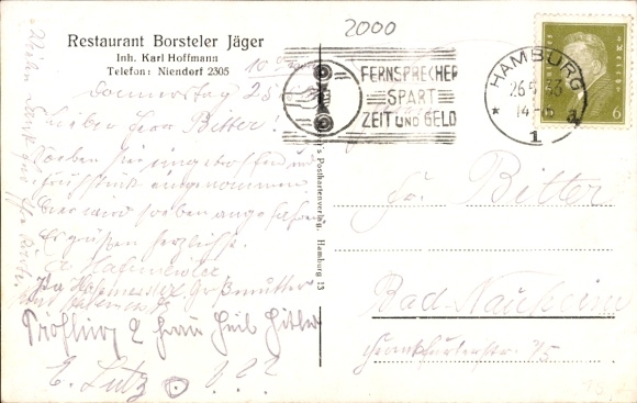 Postcard Hamburg Nord Groß Borstel, Restaurant Borsteler Jäger, Terrace