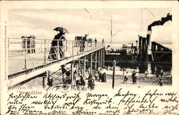 Postcard Hamburg Altona Ottensen Neumühlen, jetty, people, ship