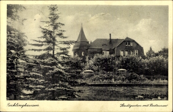 Ak Recklinghausen im Ruhrgebiet, Stadtgarten mit Restaurant
