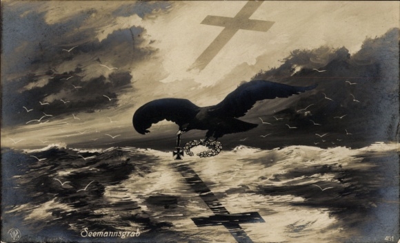 Künstler Ak Seemannsgrab, Stürmische See, Adler mit EK, NPG 451