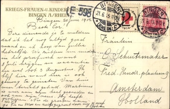 Artist Postcard Schauroth, Lina v., War Women's and Children's Welfare Bingen, Remembers the Fathers