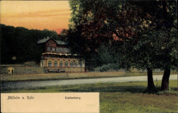 Postcard Mülheim an der Ruhr, Haus Kahlenberg, river landscape, trees, dusk