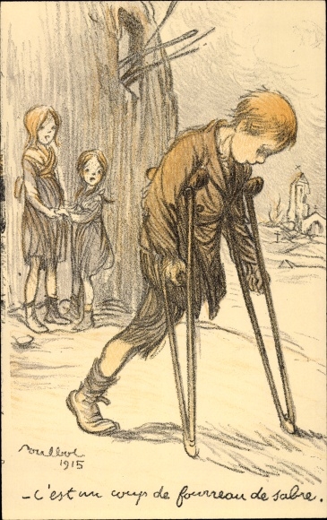 Artist PC Poulbot, Francisque, boy has lost a leg
