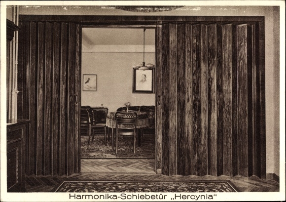 Postcard sliding door Hercynia, sliding door factory Otto Gereke, Quedlinburg