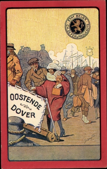 Künstler Ak Etat Belge, Ch. de Fer et Paquebots, Fährschiff Oostende Dover, Anlegestelle