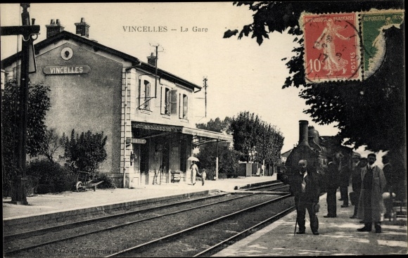 Postcard Vincelles Yonne, La Gare, Railway