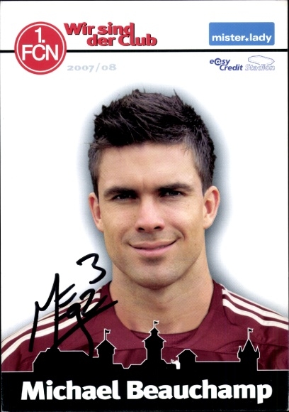 Autograph card footballer Michael Beauchamp, 1. FC Nuremberg, autograph