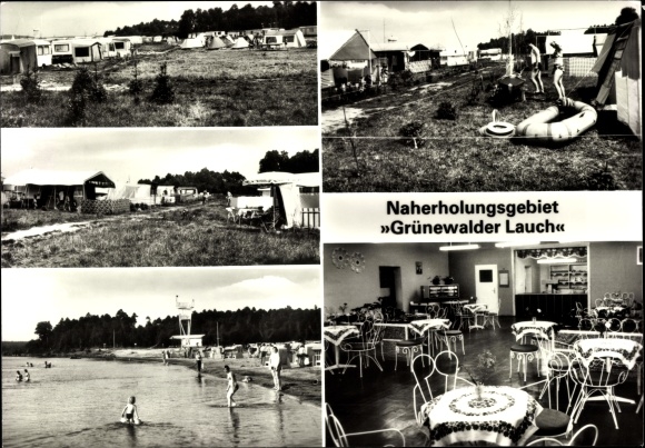 Postcard Grünewalde Lauchhammer Lower Lusatia, Grünewalder Lauch, campsite, lido, restaurant