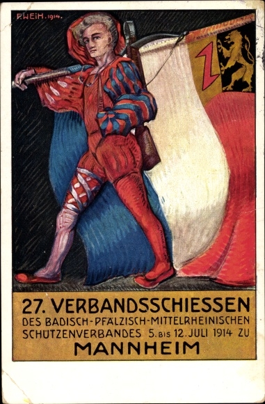 Postwaardekaart Mannheim in Baden, 27e Vereniging Schieten, Geweervereniging, 1914