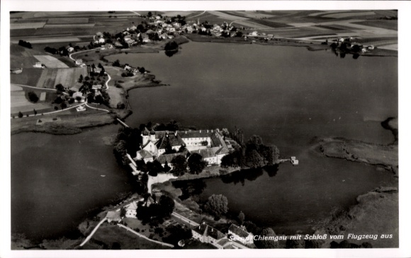 Postcard Seeon Seebruck am Chiemsee Upper Bavaria, aerial photography, castle