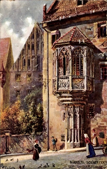 Artist Postcard Flower, Charles, Nuremberg in Middle Franconia Bavaria, Beautiful Bay Window