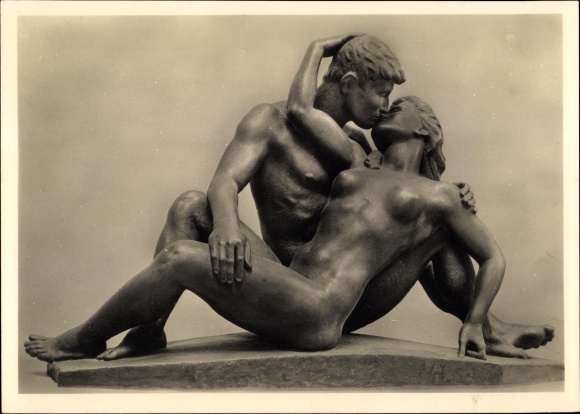 Postcard plastic by Anton Grauel, lovers, nude