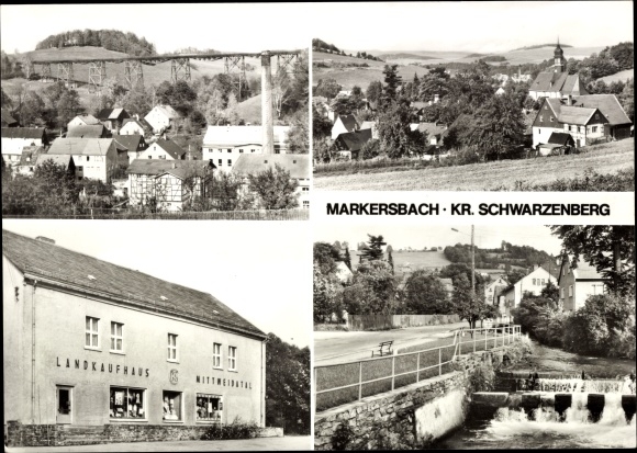 Postcard Raschau Markersbach in the Ore Mountains, country department store Mittweidatal, panorama