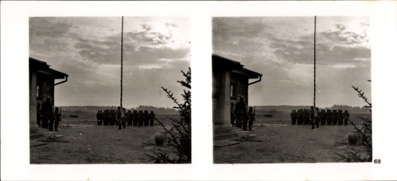 Stereo image photo "The Führer's soldiers in the field", No. 68; Flag parade, German-Russian border
