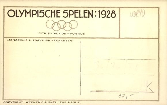 Postcard Olympische Spelen 1928, Marathonloop, Plaza de Chileen as Tweede