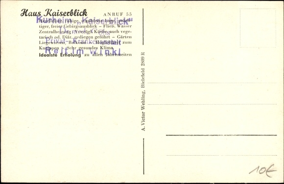 Postcard Reit im Winkl in the district of Traunstein, Upper Bavaria, partial view of the Kurheim Haus Kaiserblick