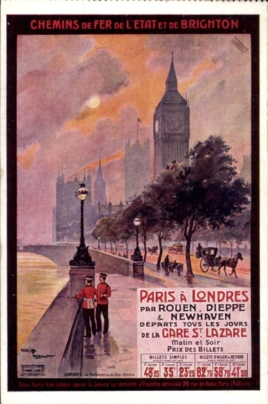 Künstler Ak London England, Reklame Staatseisenbahn und Brighton Eisenbahn, Paris-London