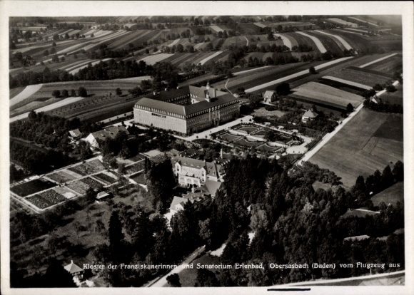 Postcard Erlenbad Obersasbach Sasbach in the Ortenau, monastery, sanatorium, aerial photograph