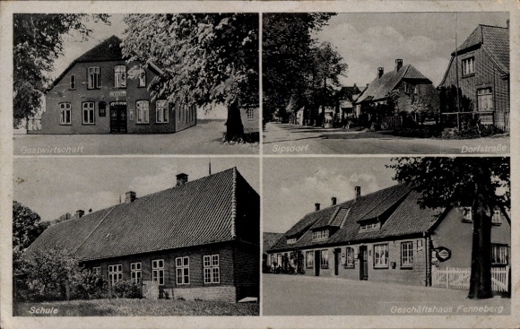 Postcard Sipsdorf Lensahn in Holstein, restaurant, school, village street, commercial building