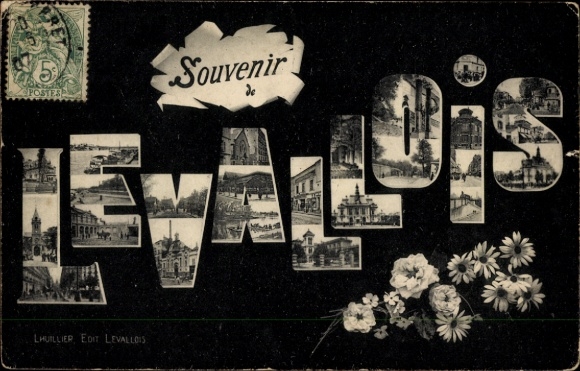 Letters Postcard Levallois Hauts de Seine, partial views, flowers