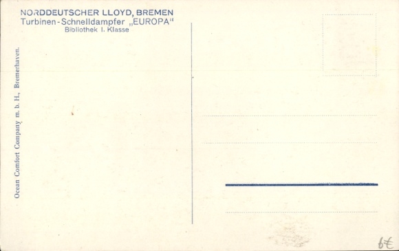Postcard Norddeutscher Lloyd Bremen, fast steamer Europa, first class library, interior view
