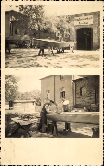 Photo Postcard Boat accommodation and quarters, boat builder