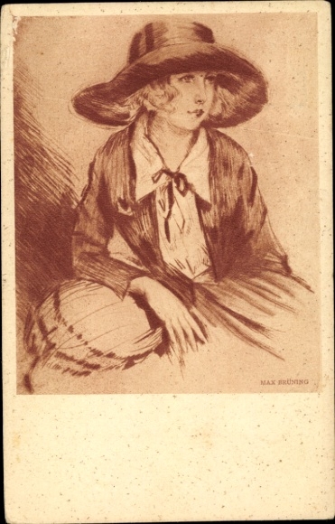 Artysta KP Brüning, Max, Portret młodej kobiety w kapeluszu, Kitty Maaß