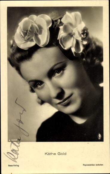 Ak-actrice Käthe Gold, portret met bloemen in het haar