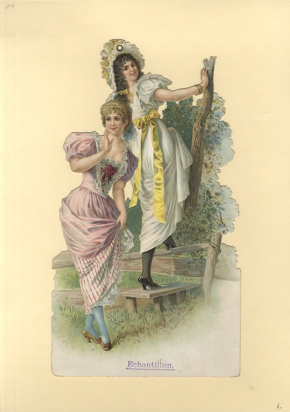 Wafer advertising "Echantillon", 2 young girls, size approx. 34 x 19.5 cm