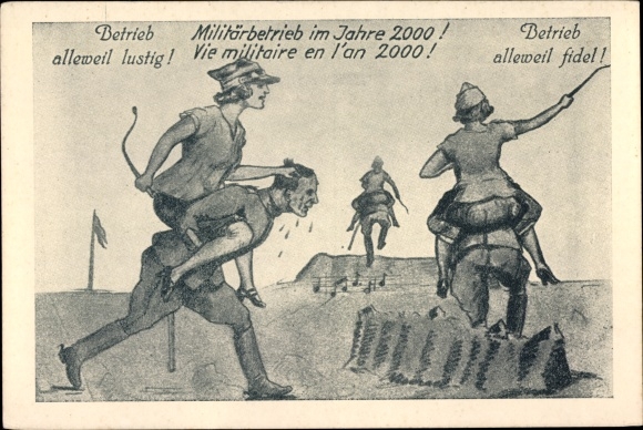 Artist Postcard military operation in the year 200, operation always funny, always cheerful, Swiss soldiers