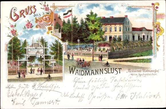 Chromo-Litho Berlin Reinickendorf Waidmannslust, Restaurant Waidmannshof, garden