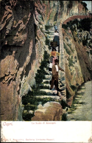 Ak Anacapri Capri Neapel Campania, La Scala di Anacapri, Treppen mit Wanderern, E. Ragozino, Gall